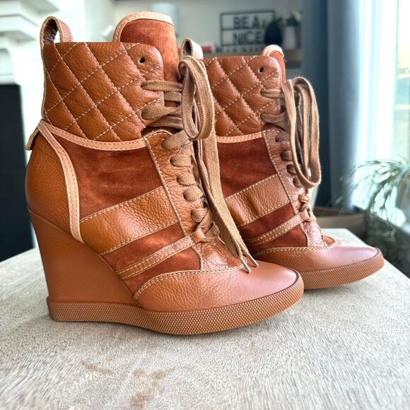 Chloé High-Top Wedge Heel Sneakers, Size 37.5, Authentic - Picture 1 of 10